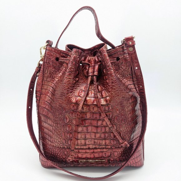 BRAHMIN Marlowe Melbourne croc embossed leather women's shoulder bag - CHILI - Picture 4 of 12